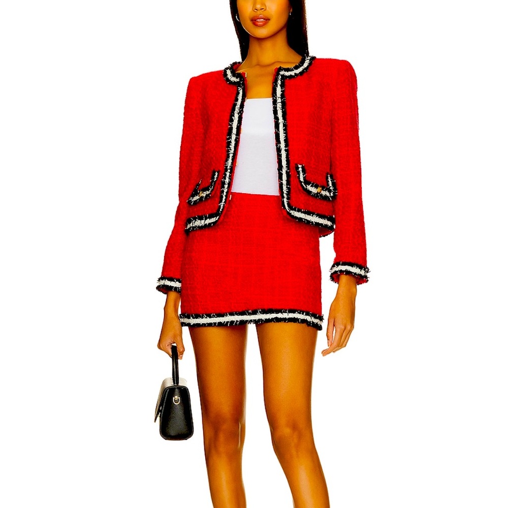 Alice and Olivia textured miniskirt, red with black and white trim, size 4 NWT